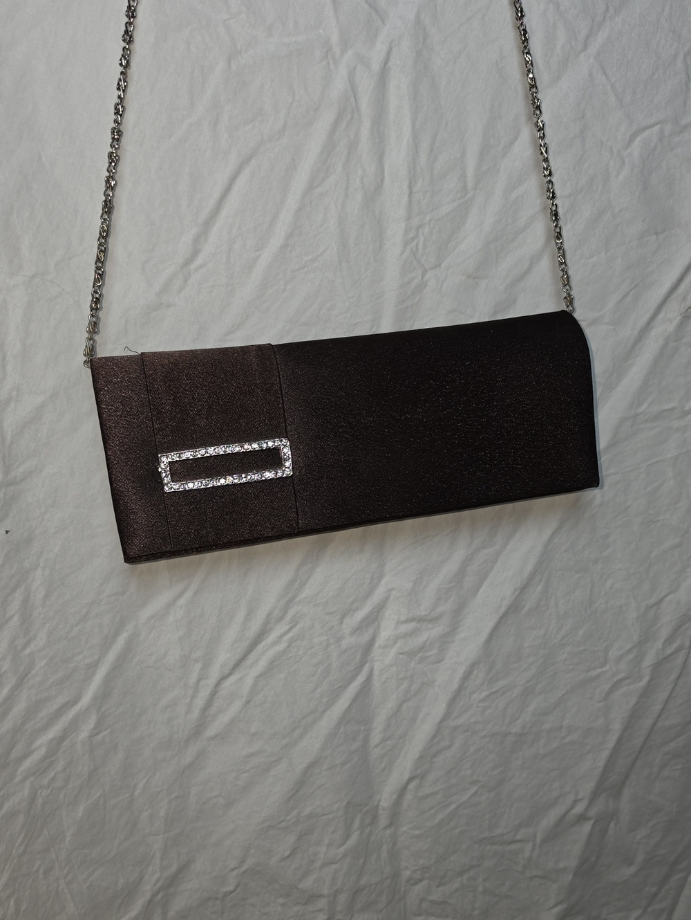 Elegant Brown Satin Evening Clutch with Chain Strap